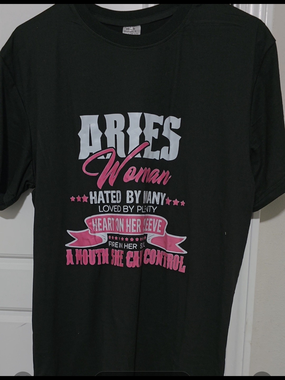 Aries Woman Graphic Tee - Black with Pink & White Print